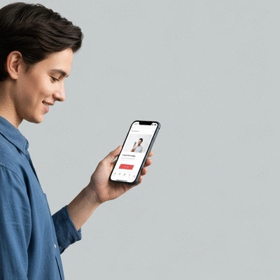 Person using a smartphone with a fast loading website on screen