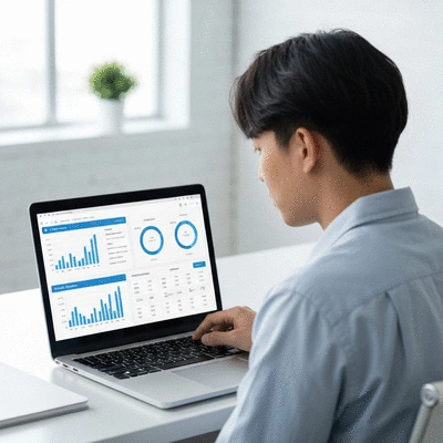 Person analyzing website speed metrics on a laptop screen