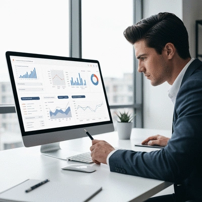 Person analyzing conversion rate optimization strategy on a dashboard with charts and graphs