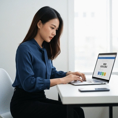 Person using a laptop with fast loading website, illustrating web performance