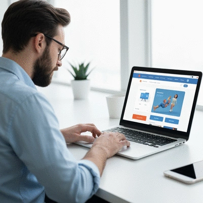 Person looking at a fast-loading website on a laptop, showing a positive user experience