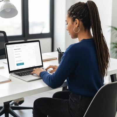 Person using a laptop with a simplified lead capture form on screen