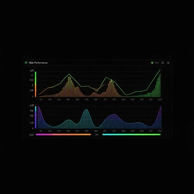 Modern dashboard displaying web performance metrics like LCP, FID, CLS with graphs